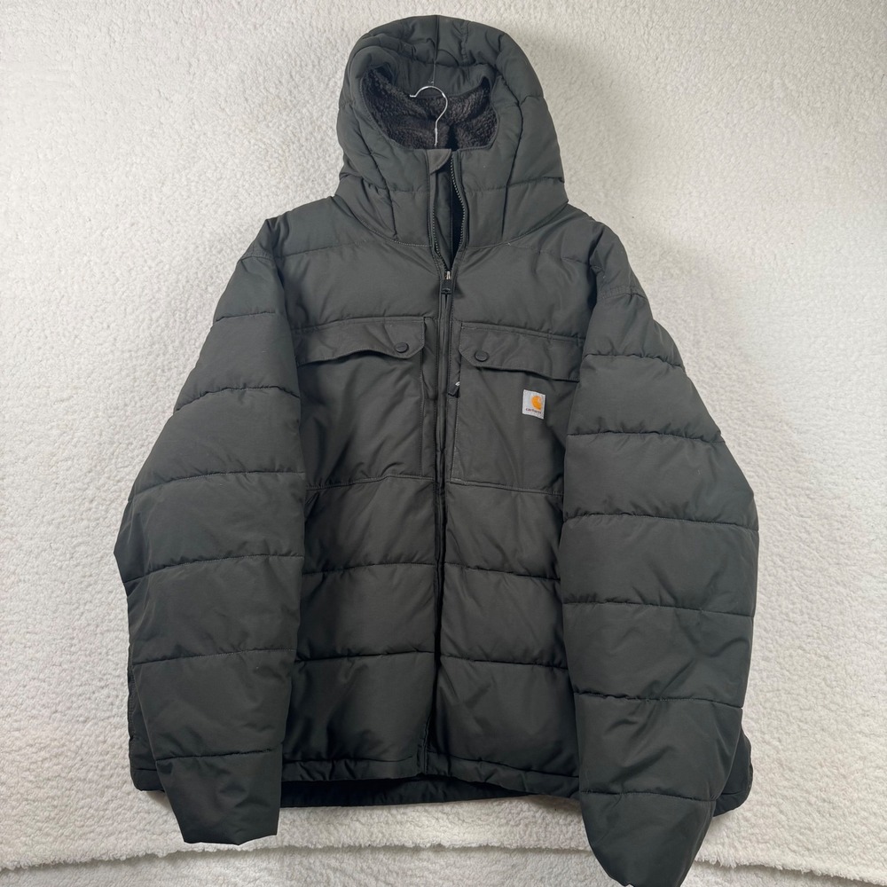 Carhartt Rain Defender Mens 3XL Sherpa Lined Hooded Insulated Jacket Loose Fit